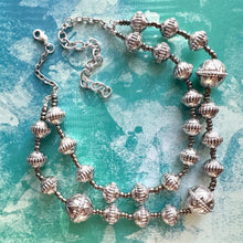 Load image into Gallery viewer, Silver Bells Statement Necklace, Chunky Jewelry Big Beaded Double Strand Necklace, Christmas Necklace, Silver Jewelry Set gray