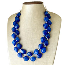 Load image into Gallery viewer, Royal Blue Chunky Statement Necklace, Big beaded jewelry, Double Strand Statement Necklace, Bib necklace, dark bridesmaid wedding