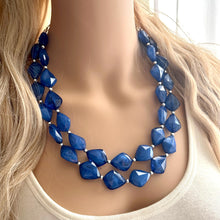 Load image into Gallery viewer, Royal Blue Chunky Statement Necklace, Big beaded jewelry, Double Strand Statement Necklace, Bib necklace, dark bridesmaid wedding