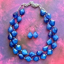 Load image into Gallery viewer, Royal Blue Chunky Statement Necklace, Big beaded jewelry, Double Strand Statement Necklace, Bib necklace, dark bridesmaid wedding