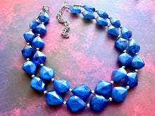 Load image into Gallery viewer, Royal Blue Chunky Statement Necklace, Big beaded jewelry, Double Strand Statement Necklace, Bib necklace, dark bridesmaid wedding