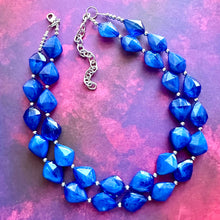 Load image into Gallery viewer, Royal Blue Chunky Statement Necklace, Big beaded jewelry, Double Strand Statement Necklace, Bib necklace, dark bridesmaid wedding