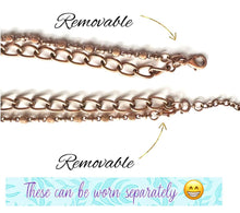 Load image into Gallery viewer, Rosegold Hammered Coin Skinny Statement Necklace, patina gold turquoise beaded chain, layering jewelry beaded sale vintage choker bib