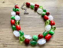 Load image into Gallery viewer, Christmas Candy Necklace, Red Green & White stripe Holiday Jewelry, Christmas Jewelry, Beaded Gift Christmas Present