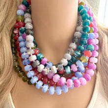 Load image into Gallery viewer, Resin Candy Statement Necklace, Layering beaded chunky single strand jewelry, rainbow necklace, thick green purple periwinkle olive pink red