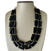 Load image into Gallery viewer, Black & Gold Necklace, 3 strand gold jewelry, big beaded chunky statement necklace, black necklace, gold beaded jewelry thick collar