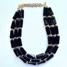 Load image into Gallery viewer, Black & Gold Necklace, 3 strand gold jewelry, big beaded chunky statement necklace, black necklace, gold beaded jewelry thick collar