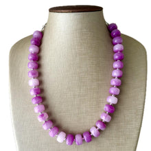 Load image into Gallery viewer, Purple Candy Statement Necklace, resin chunky multi-strand jewelry, light pink white necklace, single strand silver thick layering