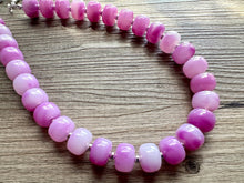 Load image into Gallery viewer, Purple Candy Statement Necklace, resin chunky multi-strand jewelry, light pink white necklace, single strand silver thick layering