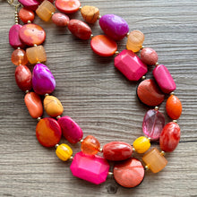 Load image into Gallery viewer, Sunset Boulevard Statement Necklace, chunky bib beaded jewelry, hot pink blush orange white necklace, cream acrylic jewelry collar neutral