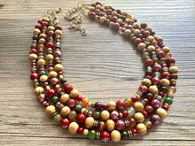Load image into Gallery viewer, Cranberry Harvest Chunky 4 Strand Statement Necklace, Fall Neutral dark red necklace, earrings jewelry set agate marigold gold maroon