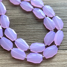 Load image into Gallery viewer, Purple Lavender statement necklace, chunky bib necklace, beaded jewelry light purple necklace, 2 strand pinkish purple jewelry silver chunky