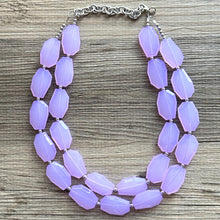 Load image into Gallery viewer, Purple Lavender statement necklace, chunky bib necklace, beaded jewelry light purple necklace, 2 strand pinkish purple jewelry silver chunky