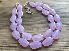 Load image into Gallery viewer, Purple Lavender statement necklace, chunky bib necklace, beaded jewelry light purple necklace, 2 strand pinkish purple jewelry silver chunky