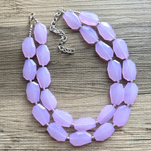 Load image into Gallery viewer, Purple Lavender statement necklace, chunky bib necklace, beaded jewelry light purple necklace, 2 strand pinkish purple jewelry silver chunky