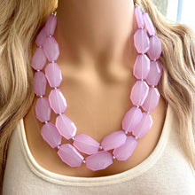 Load image into Gallery viewer, Purple Lavender statement necklace, chunky bib necklace, beaded jewelry light purple necklace, 2 strand pinkish purple jewelry silver chunky
