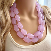 Load image into Gallery viewer, Purple Lavender statement necklace, chunky bib necklace, beaded jewelry light purple necklace, 2 strand pinkish purple jewelry silver chunky