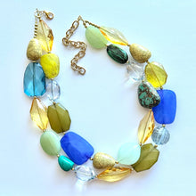 Load image into Gallery viewer, Weekend Seascape Necklace, Blue & Green Chunky Statement resin mint beaded necklace jewelry, multi color strand bib chunky periwinkle