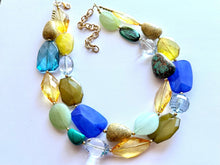Load image into Gallery viewer, Weekend Seascape Necklace, Blue & Green Chunky Statement resin mint beaded necklace jewelry, multi color strand bib chunky periwinkle