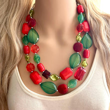 Load image into Gallery viewer, Christmas earrings & necklace Red Silver Green Holiday Jewelry, Christmas stocking stuffer, Red Green Gift Christmas Present December beaded