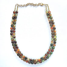 Load image into Gallery viewer, Fall Leaves Polished Agate Genuine GemStone Necklace rainbow, gold statement jewelry, beaded statement layering beaded stone colorful