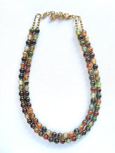 Load image into Gallery viewer, Fall Leaves Polished Agate Genuine GemStone Necklace rainbow, gold statement jewelry, beaded statement layering beaded stone colorful