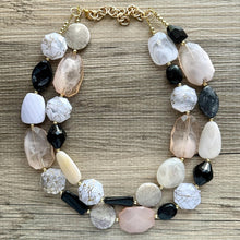 Load image into Gallery viewer, Desert Oasis Statement Necklace, neutral chunky beaded jewelry chunky tan champagne, color block beaded necklace, black white gold