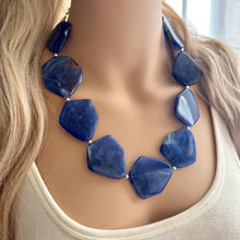 Load image into Gallery viewer, Royal Blue Chunky Statement Necklace, Big beaded jewelry, Single Strand bib Statement, bridal bridesmaid wedding silver earrings