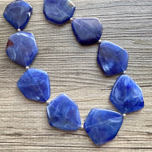 Load image into Gallery viewer, Royal Blue Chunky Statement Necklace, Big beaded jewelry, Single Strand bib Statement, bridal bridesmaid wedding silver earrings
