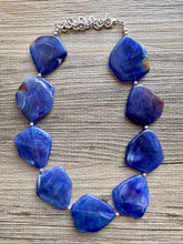 Load image into Gallery viewer, Royal Blue Chunky Statement Necklace, Big beaded jewelry, Single Strand bib Statement, bridal bridesmaid wedding silver earrings