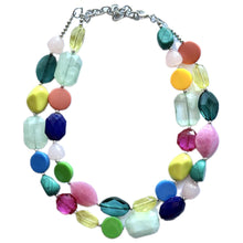 Load image into Gallery viewer, Rainbow Sunday Beaded 2 Strand Necklace, Colorful Jewelry, Chunky statement necklace, rainbow baby confetti yellow blue green orange coral