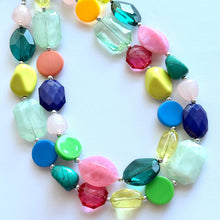 Load image into Gallery viewer, Rainbow Sunday Beaded 2 Strand Necklace, Colorful Jewelry, Chunky statement necklace, rainbow baby confetti yellow blue green orange coral