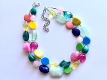 Load image into Gallery viewer, Rainbow Sunday Beaded 2 Strand Necklace, Colorful Jewelry, Chunky statement necklace, rainbow baby confetti yellow blue green orange coral