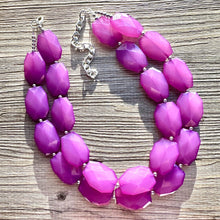 Load image into Gallery viewer, Royal Purple Chunky Statement Necklace, Big beaded jewelry, Double Strand Statement Necklace, Bib necklace, bridesmaid wedding earrings