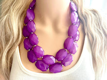 Load image into Gallery viewer, Royal Purple Chunky Statement Necklace, Big beaded jewelry, Double Strand Statement Necklace, Bib necklace, bridesmaid wedding earrings