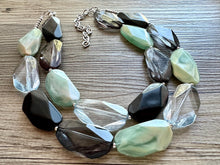 Load image into Gallery viewer, Seascape Skyline chunky necklace, dark blue swirl beaded jewelry, resin beaded Ombré necklace, green white gray black periwinkle