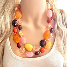 Load image into Gallery viewer, Apple Cider Harvest Chunky 2 Strand Statement Necklace, Fall Neutral dark red olive jewelry statement marigold gold orange