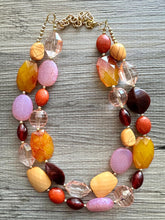 Load image into Gallery viewer, Apple Cider Harvest Chunky 2 Strand Statement Necklace, Fall Neutral dark red olive jewelry statement marigold gold orange