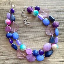 Load image into Gallery viewer, Perfect Purple & Blue beaded Necklace, 2 strand jewelry, big beaded chunky statement necklace, periwinkle aqua blue aqua turquoise pink whit
