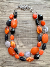 Load image into Gallery viewer, October Nights Necklace, 2 Layer Statement Jewelry, Orange Statement Halloween, earrings Wedding Bridesmaid Jewelry, pumpkin beaded