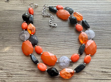 Load image into Gallery viewer, October Nights Necklace, 2 Layer Statement Jewelry, Orange Statement Halloween, earrings Wedding Bridesmaid Jewelry, pumpkin beaded