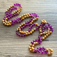 Load image into Gallery viewer, Peanut Butter & Jelly Glass Bead Chunky Statement Necklace, long glass jewelry beaded necklace, layering necklace purple tan brown long