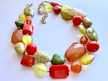 Load image into Gallery viewer, Pumpkin Patch Statement Necklace, chunky bib beaded jewelry, Halloween jewelry fall rust orange yellow necklace, beaded acrylic jewelry