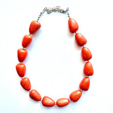 Load image into Gallery viewer, Orange Crackle Chunky Statement Necklace, Big beaded jewelry, single strand Statement Necklace, chunky clementine bib jewelry dinosaur egg