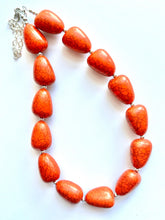 Load image into Gallery viewer, Orange Crackle Chunky Statement Necklace, Big beaded jewelry, single strand Statement Necklace, chunky clementine bib jewelry dinosaur egg