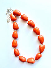 Load image into Gallery viewer, Orange Crackle Chunky Statement Necklace, Big beaded jewelry, single strand Statement Necklace, chunky clementine bib jewelry dinosaur egg
