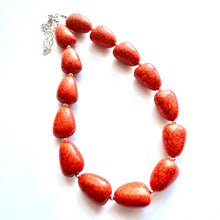Load image into Gallery viewer, Orange Crackle Chunky Statement Necklace, Big beaded jewelry, single strand Statement Necklace, chunky clementine bib jewelry dinosaur egg