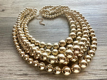 Load image into Gallery viewer, Five Strand Mirror Gold chunky statement necklace, big beaded jewelry, gifts for women, bib jewelry Multi-Strand necklace beaded earrings