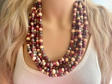 Load image into Gallery viewer, Maroon White Orange Double Strand Necklace, Virginia Jewelry, Chunky statement Blacksburg, maroon and orange necklace, orange white