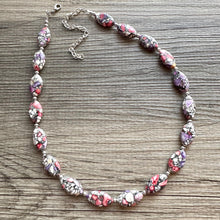Load image into Gallery viewer, Cobblestone Midnight Beaded Necklace, 1 strand Chunky statement necklace, big beaded necklace jewelry, purple white black coral pink red